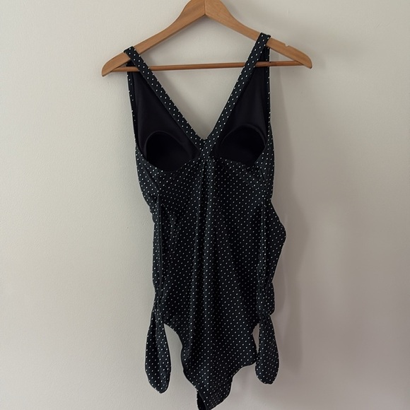 Motherhood Maternity Polka Dot Tie Front Criss Cross One Piece Swimsuit Black L - Picture 7 of 16
